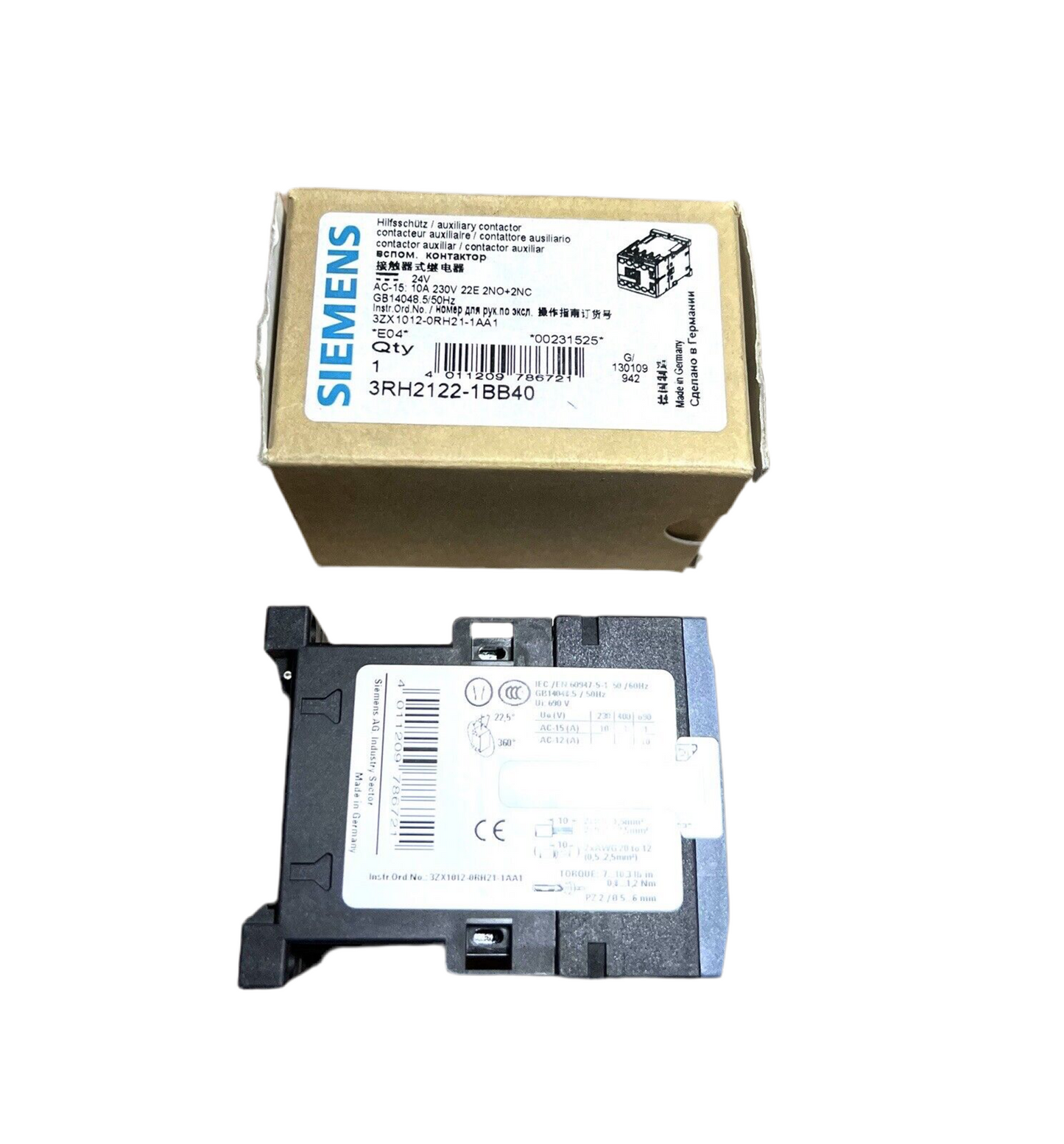 1x Siemens 3RH2122-1BB40 auxiliary contactor 2NO+2NC 24V DC 3RH 2122 1BB40