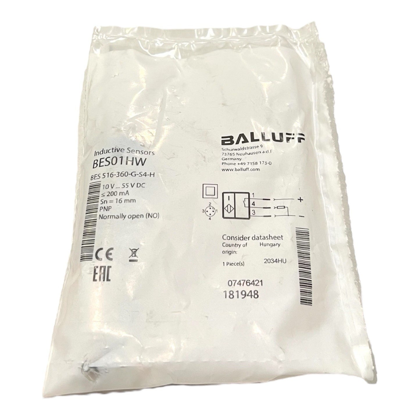 1x Balluff BES01HW Induktive Näherungsschalter 181948 BES 516-360-G-S4-H