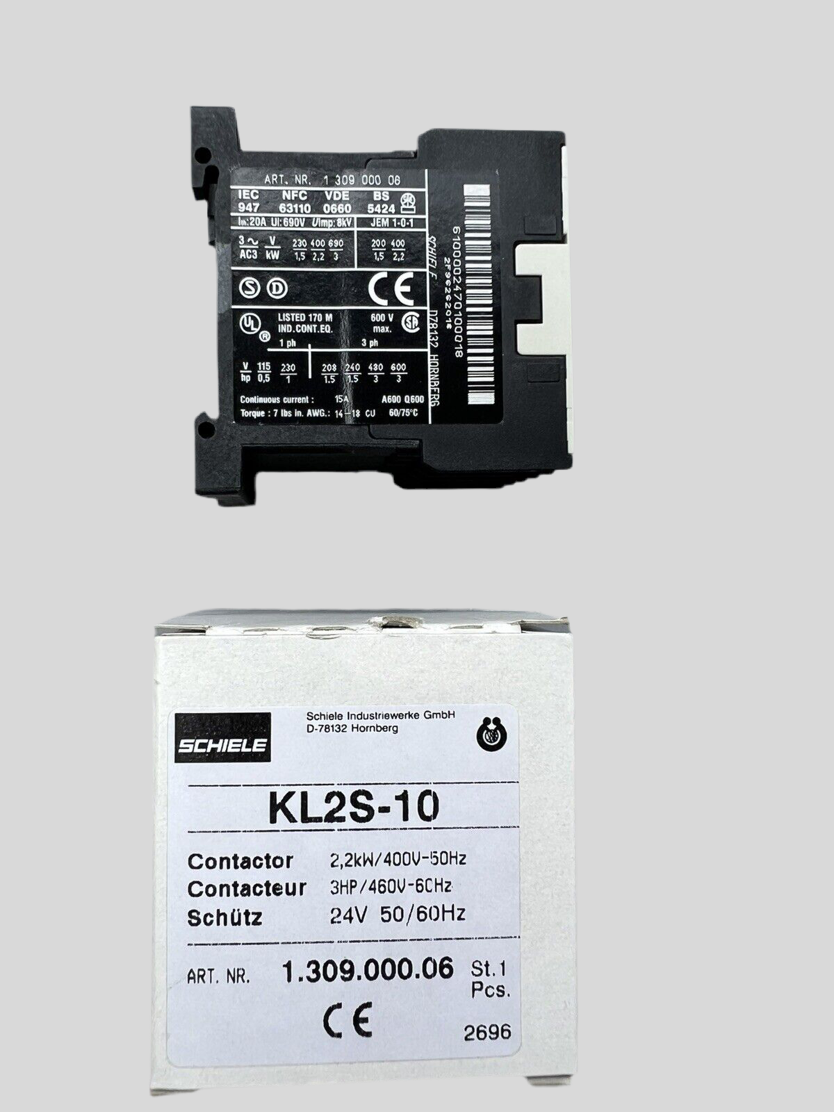 1x SCHIELE KL2S-10 Contactor 24V Schütz ENTRELEC 1.309.000.06