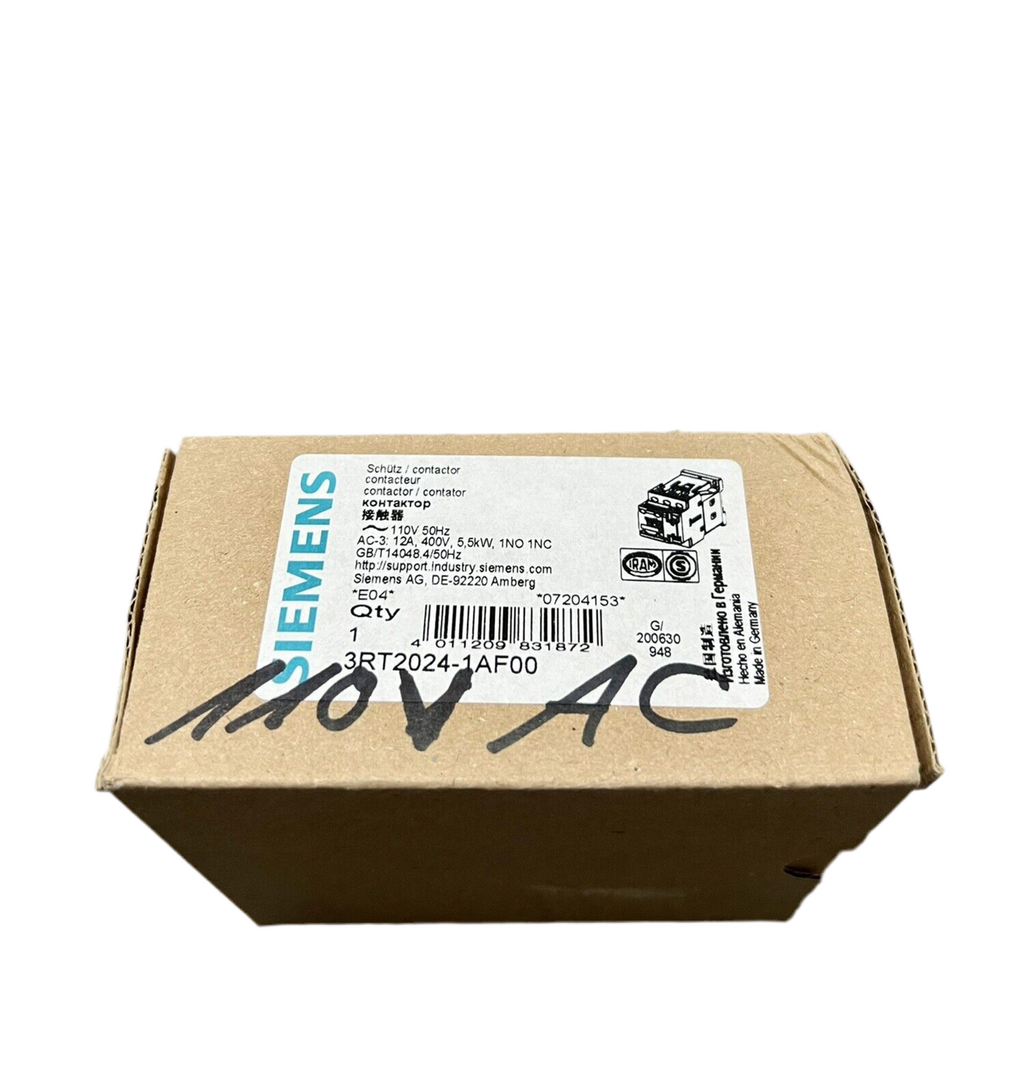1x Siemens 3RT2024-1AF00 power contactor 12A 400V contactor