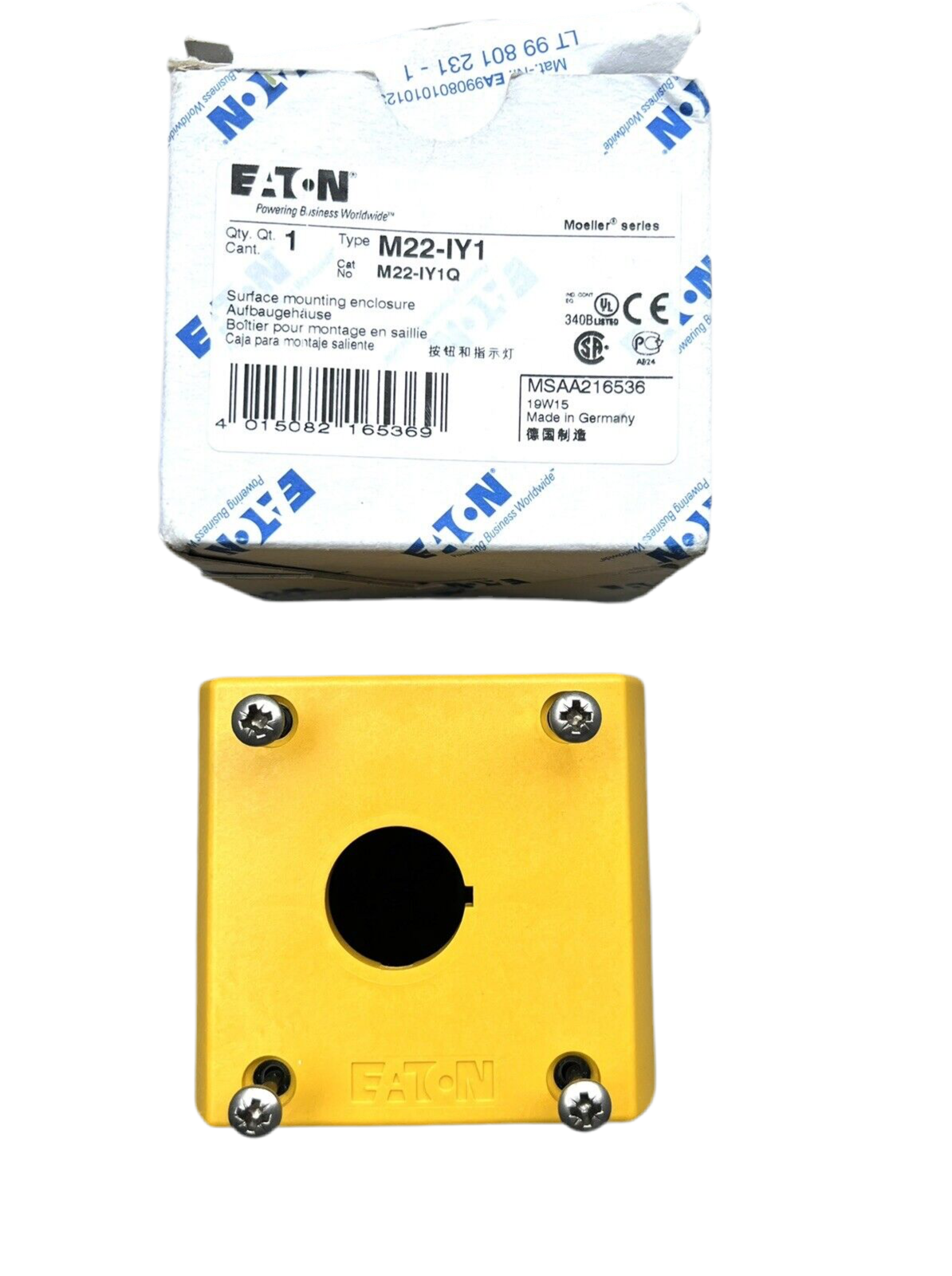 1x Eaton M22-IY1 electric Aufbaugehäuse gelb