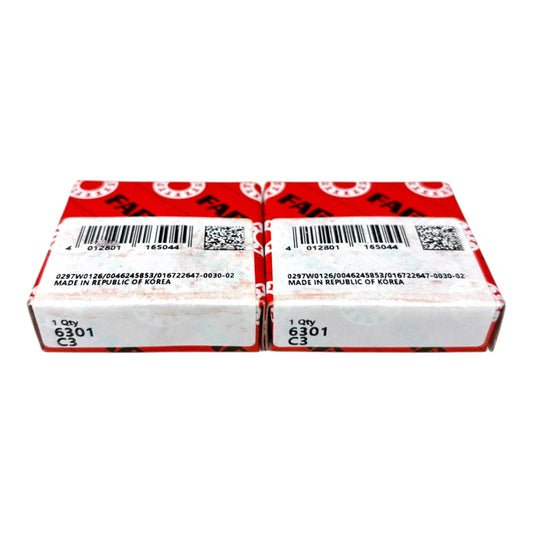 2x FAG 6301-C3 Rillenkugellager 12x37x12 mm 6301 C3 offenes Kugellager