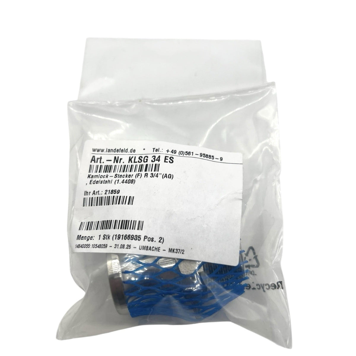 1x KLSG 34 MS Kamlock-Stecker (F) R 3/4"(AG)