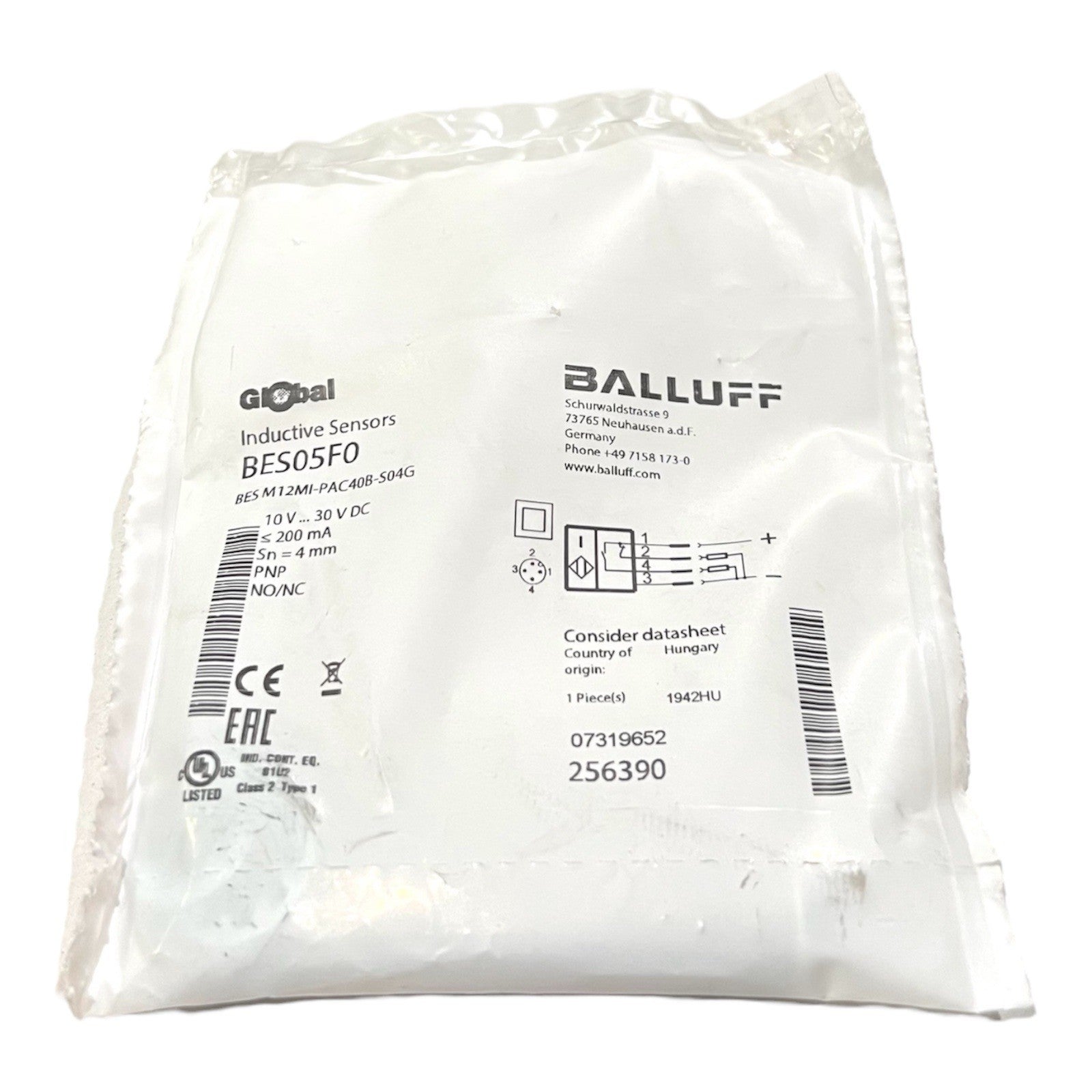 1x Balluff BES05F0 Induktiver Näherungsensor 256390 BES M12MI-PAC40B-S04G