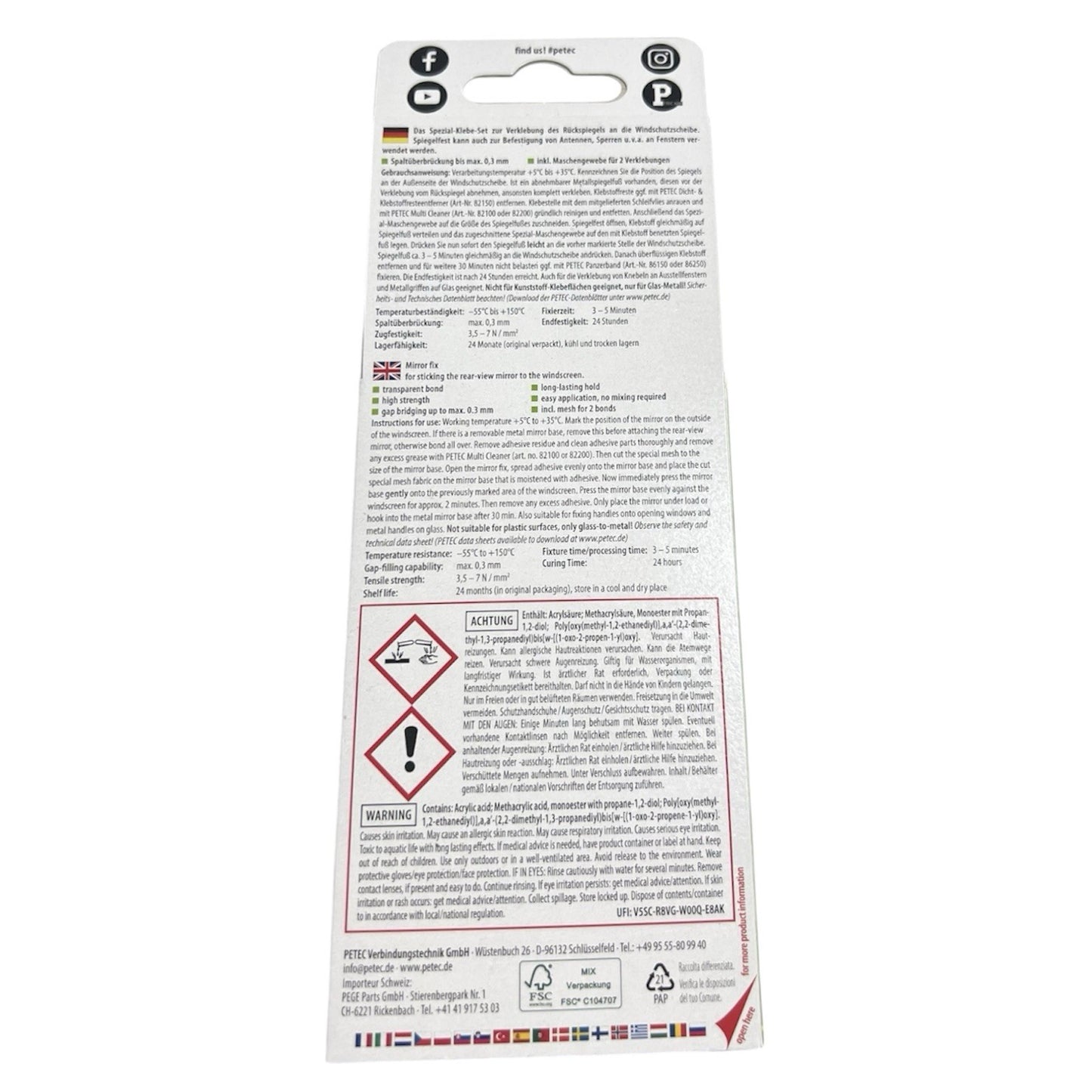 1x Petec Spiegel-Fest Spezial Klebe Kleber für Rückspiegel Innenspiegel 1g 93800