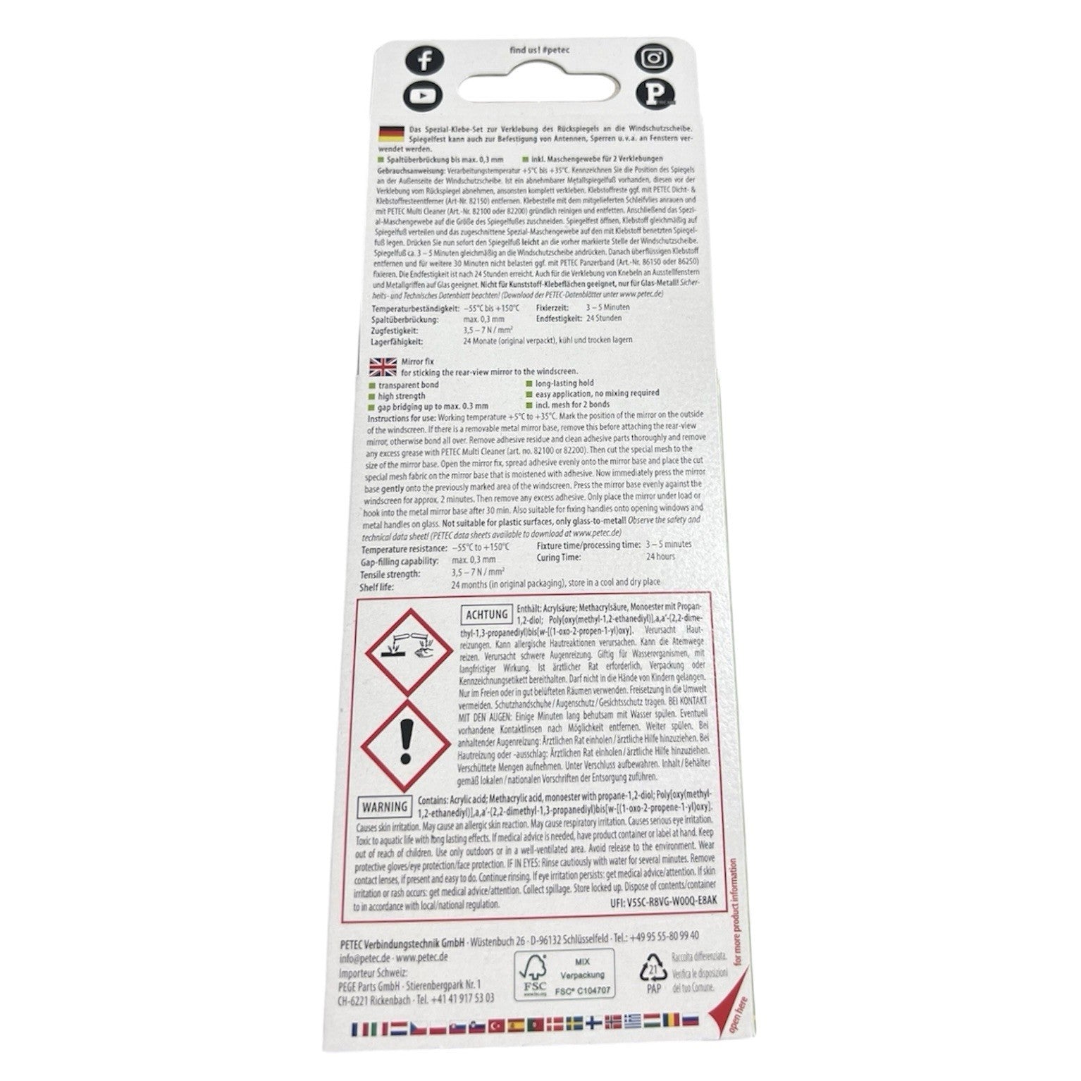 1x Petec Spiegel-Fest Spezial Klebe Kleber für Rückspiegel Innenspiegel 1g 93800