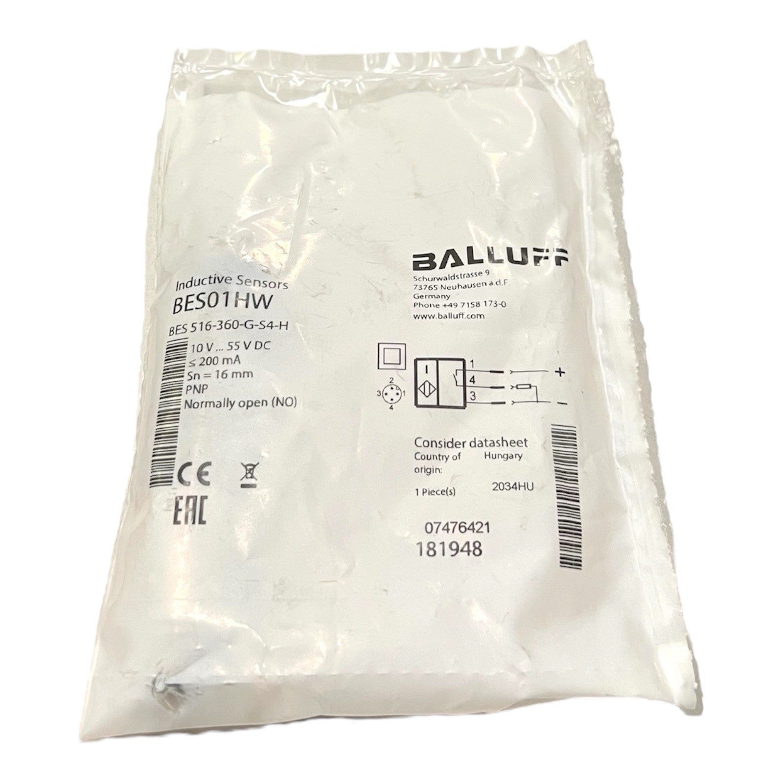 1x Balluff BES01HW Induktive Näherungsschalter 181948 BES 516-360-G-S4-H