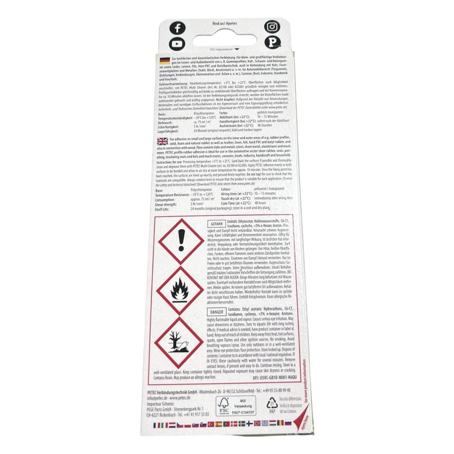 1x PETEC Profilgummikleber 70ml Türgummi Türdichtung Kleber Klebstoff 93870