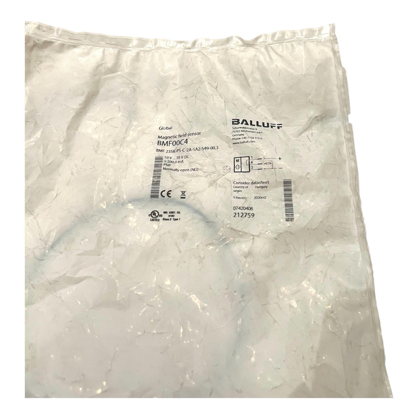 1x Balluff BMF00C4 Magnetfeld-Sensor 212759 BMF 235K-PS-C-2A-SA2-S49-00,3