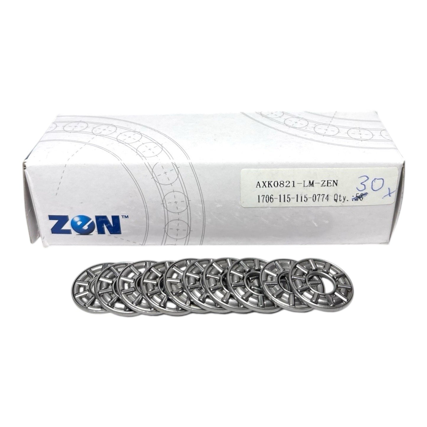 10x ZEN AXK0821-LM Axial-Nadellager 8x21x2 mm Axial-Nadelkranz