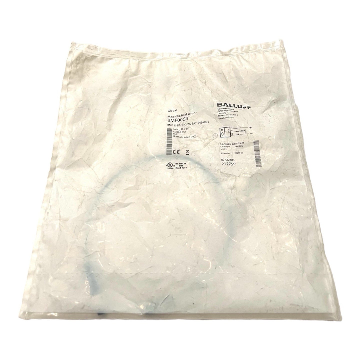 1x Balluff BMF00C4 Magnetfeld-Sensor 212759 BMF 235K-PS-C-2A-SA2-S49-00,3