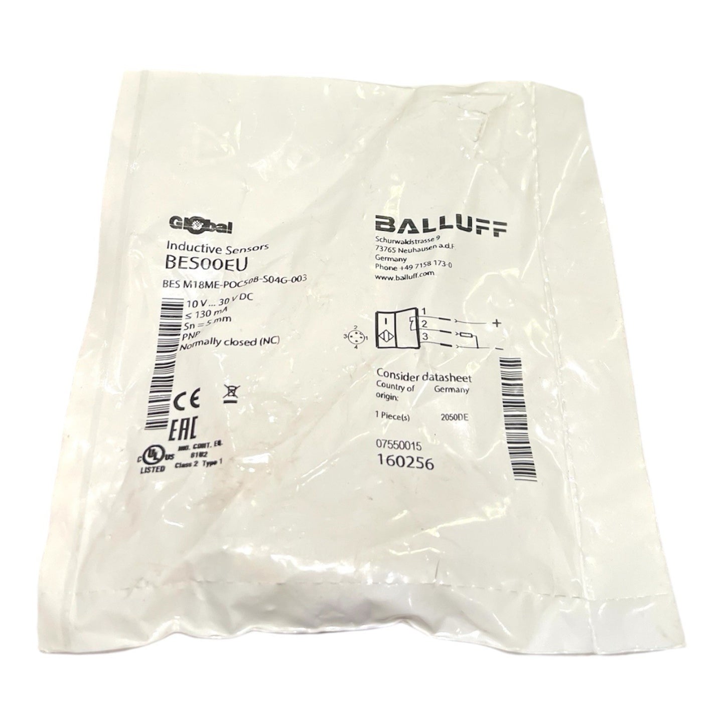 1x Balluff BES00EU Induktive Näherungsschalter 160256 BES M18ME-POC50B-S04G-003