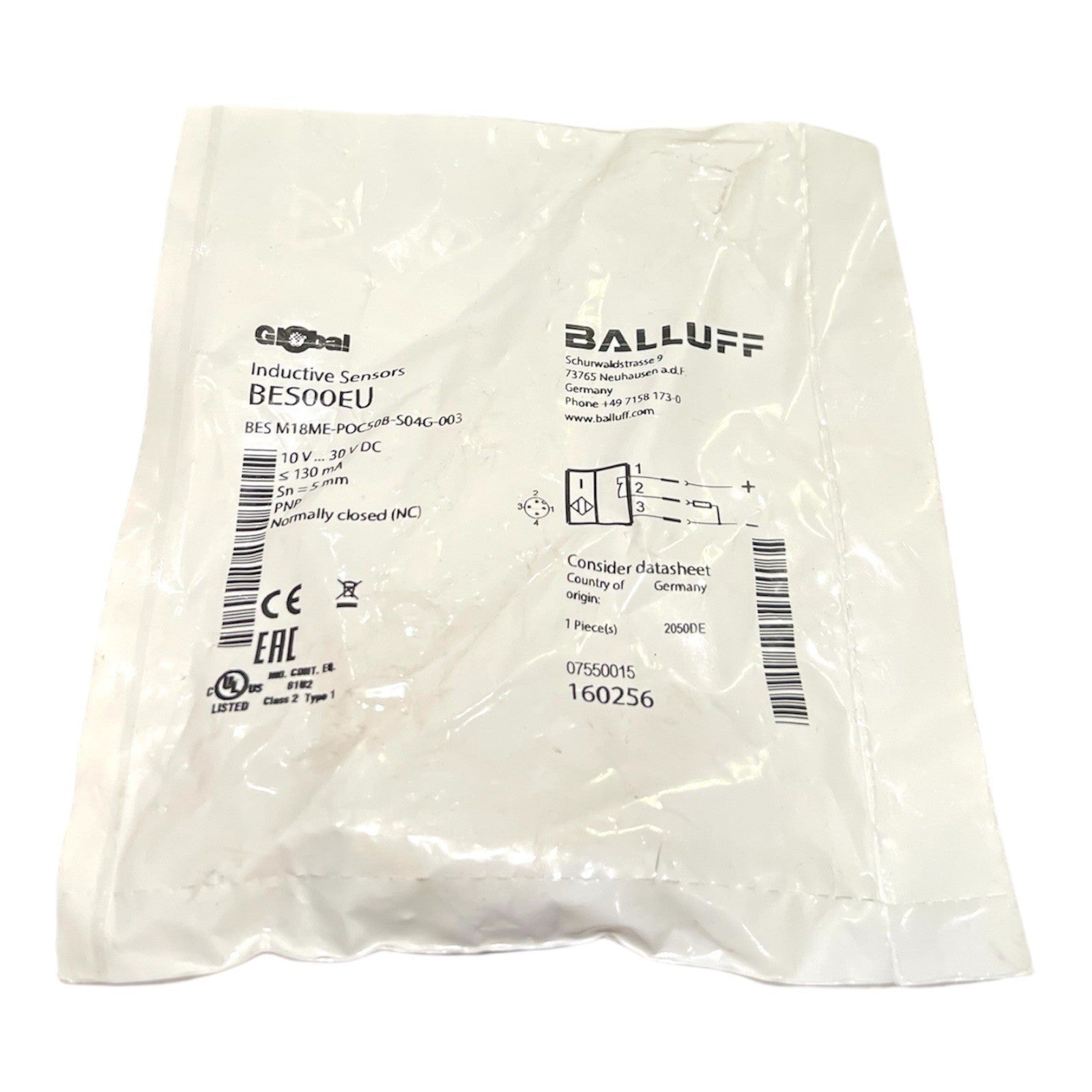 1x Balluff BES00EU Induktive Näherungsschalter 160256 BES M18ME-POC50B-S04G-003