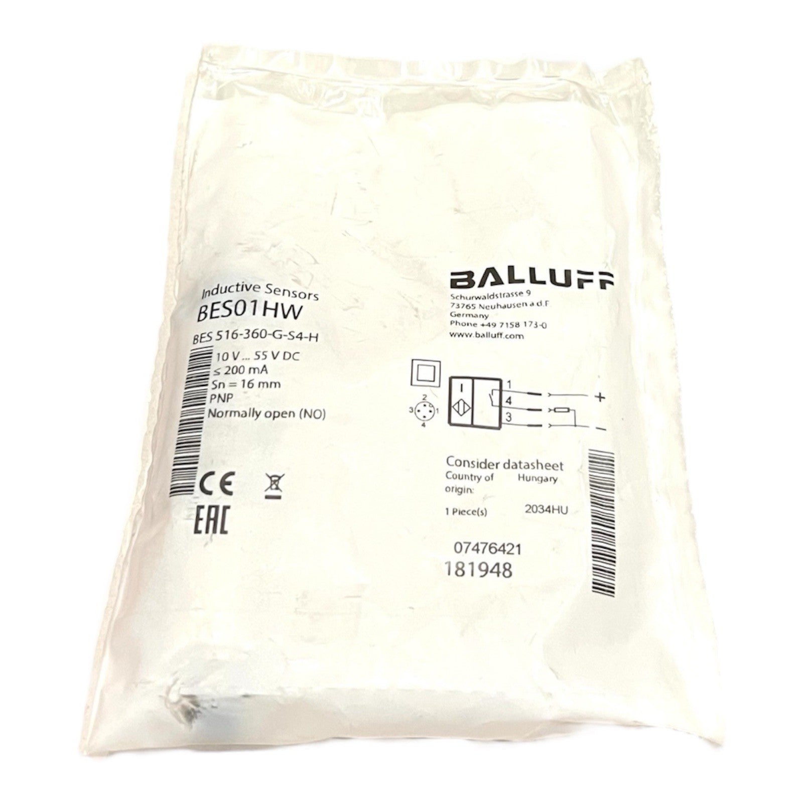 1x Balluff BES01HW Induktive Näherungsschalter 181948 BES 516-360-G-S4-H