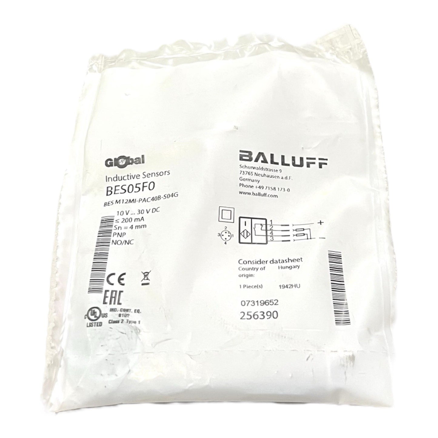 1x Balluff BES05F0 Induktiver Näherungsensor 256390 BES M12MI-PAC40B-S04G