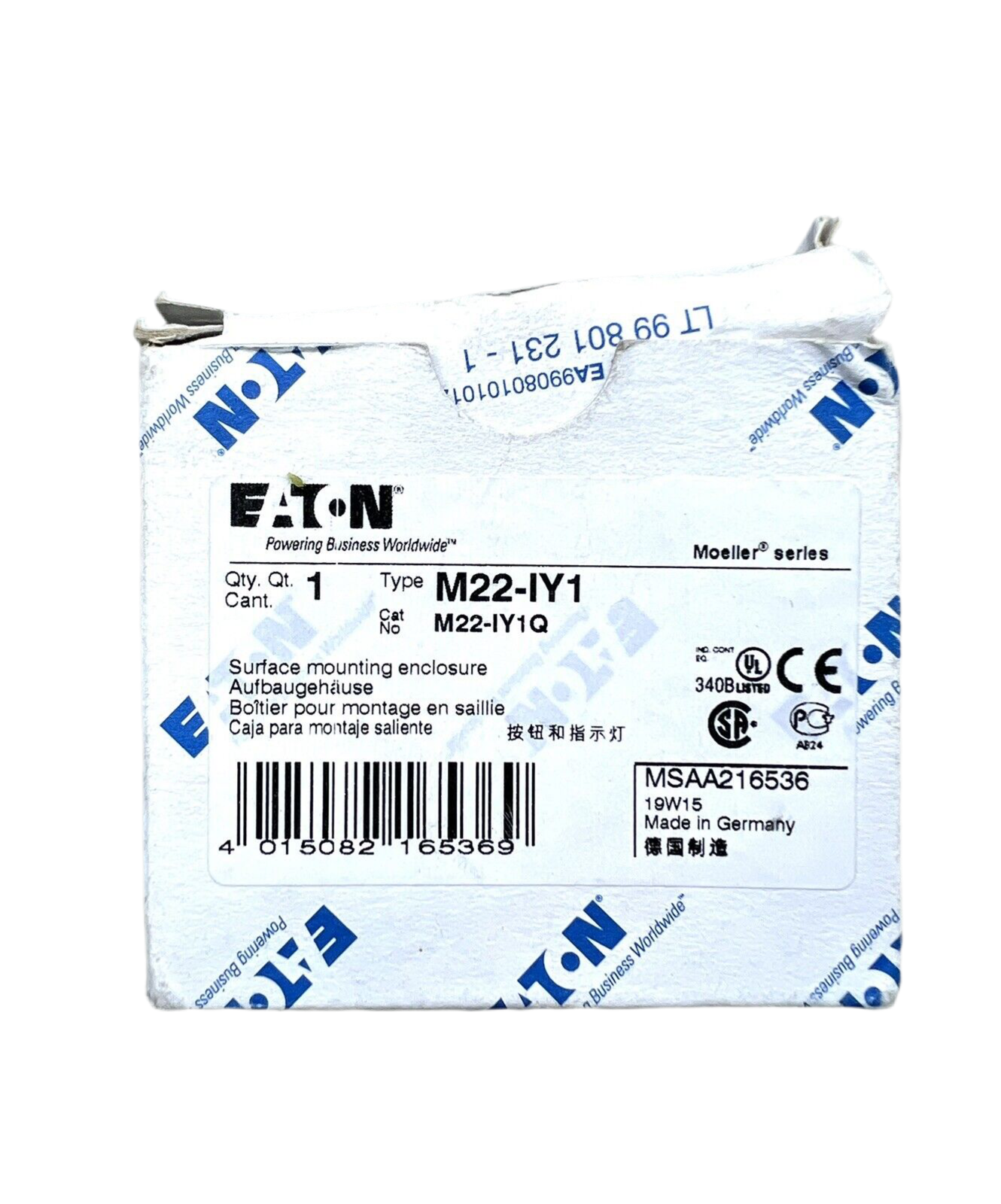 1x Eaton M22-IY1 electric Aufbaugehäuse gelb