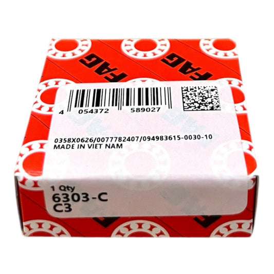 1x FAG 6303-C-C3 = 6303 Rillenkugellager 17x47x14 mm offenes Kugellager